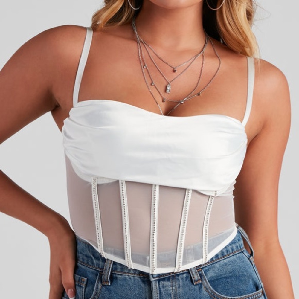 White Rhinestone Bustier top